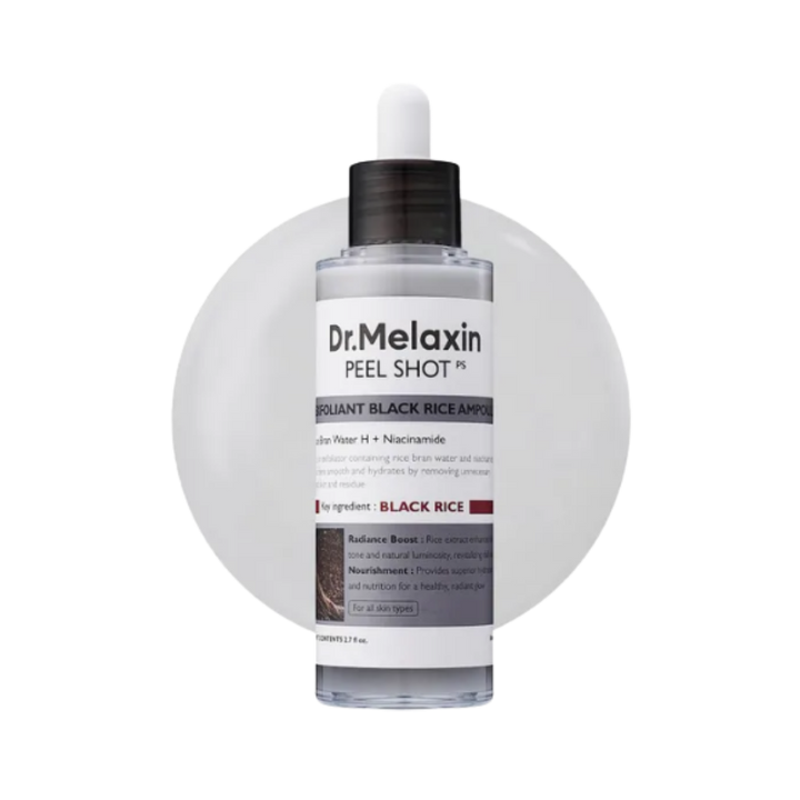 Dr. Melaxin Peel Shot Exfoliating Black Rice Ampoule - 80ml | دكتور ميلاكسين سيروم مقشر بالرز الأسود - 80 مل