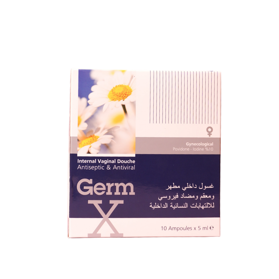 Germ X Internal Veginal Douche Antiseptic & Antiviral - 10ampoulex5ml | جيرم اكس مطهر مهبلي مع بوفيدون 10% - 10 أمبولات x 5 مل