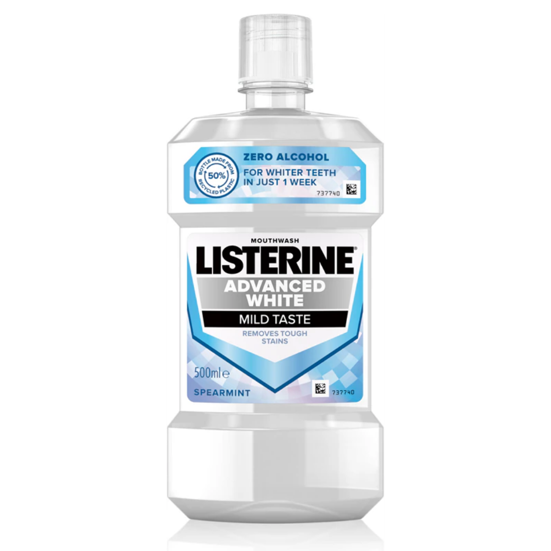 Listerine Advanced White Milder Taste - 500ml | ليسترين غسول فم وايت ميلدر - 500 مل