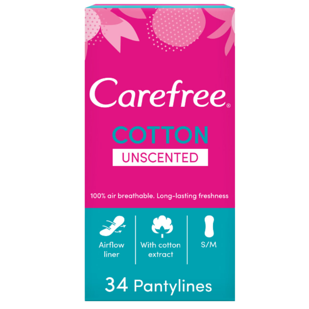 Carefree Cotton Feel Unscented - 34pcs | كير فري فوط يومية بملمس القطن - 34 قطعة