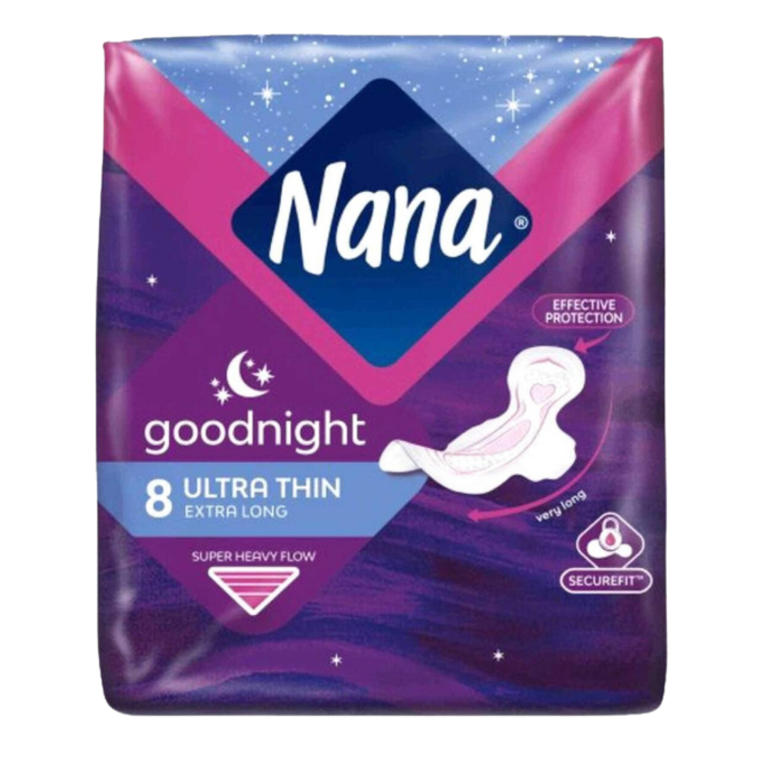 Nana GoodNight Ultra Thin Etra Long - 8pads | نانا فوط ليلية رقيقة و طويلة - 8 قطع