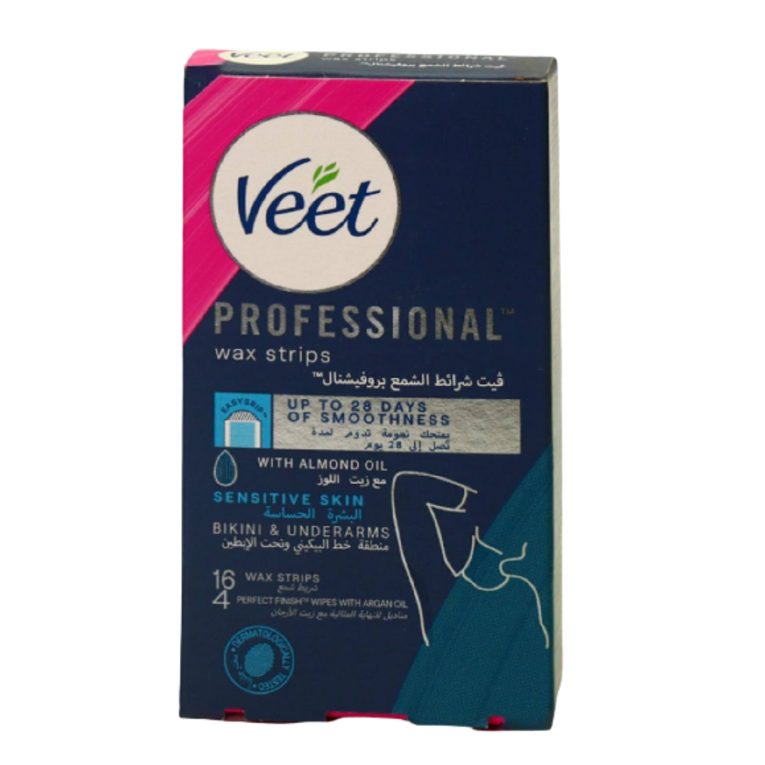 Veet Wax Strips Sensitive Skin Bikini & Under Arms - 16pcs | فيت شرائح الشمع لازالة الشعر - 16 قطع