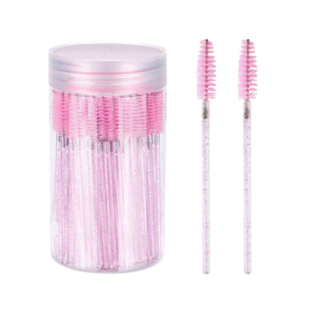 Pink eyebrow brush set of 100pcs | فرش رموش قابلة للاستخدام لمرة واحدة - 100 قطعة