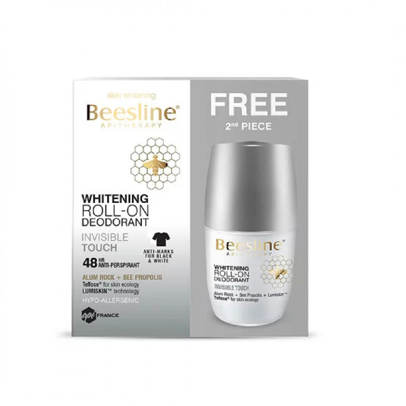 Beesline Whitening Roll Deodrant Invisible 1+1 Free Offer - 2x50ml | بيزلين مزيل العرق رول اون لتفتيح البشرة 1+1 - 2 × 50 مل