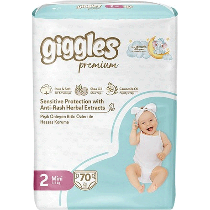 giggles 2 Mini 3_6 kg 70 Pcs | جيجي ليس حفاضات للاطفال بوزن 3_6 كغ - 70 قطعة