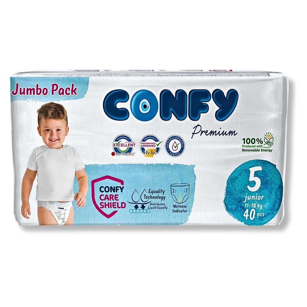 Confy Premium 5 junior Junior 11 - 18 KG 40 Pcs| كونفي بريميوم 5 جونيور 11-18 كجم – 40 قطعة