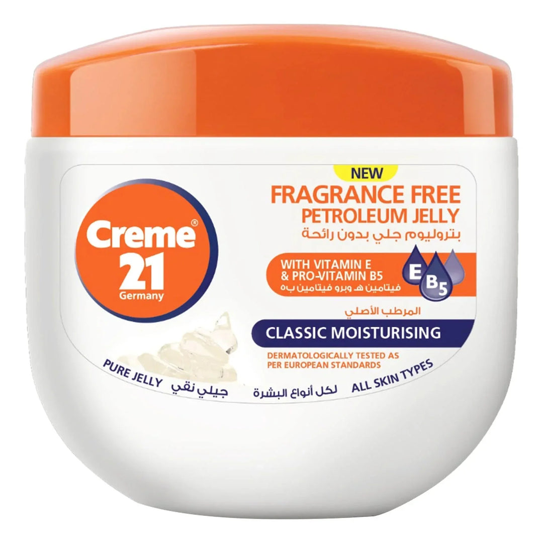 Creme 21 Classic Moisturizing Fragrance Free Petroleum Jelly - 300ml| كريمي 21 جيرمني كريم مرطب بزيت الفازلين الخالي من العطور - 300 مل