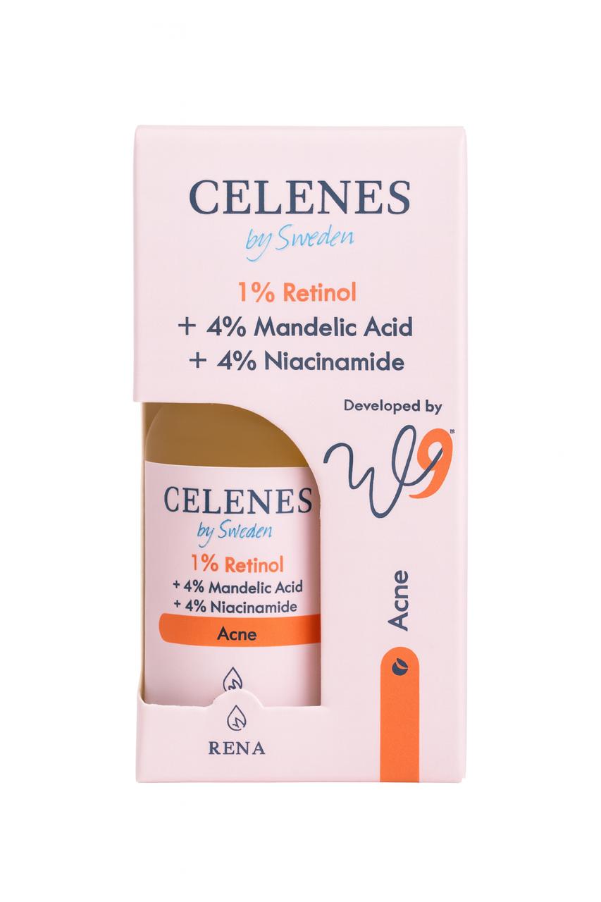 Celenes by Sweden 1% Retinol + 4% Mandelic Acid + 4% Niacinamide Acne - 30ml | سيلينس سيروم الريتينول والمانديليك اسيد والنياسيناميد - 30 مل