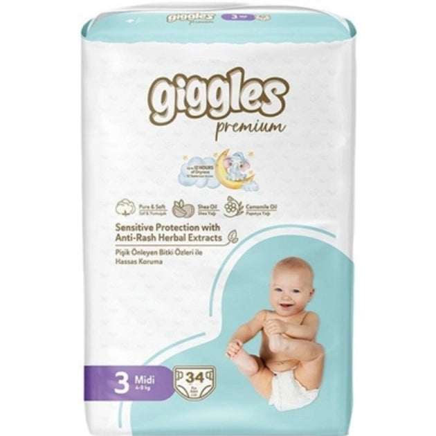 giggles 3 Midi 4_9 kg 34 Pcs|جيجي ليس حفاضات اطفال مقاس 3 -4-9كغ