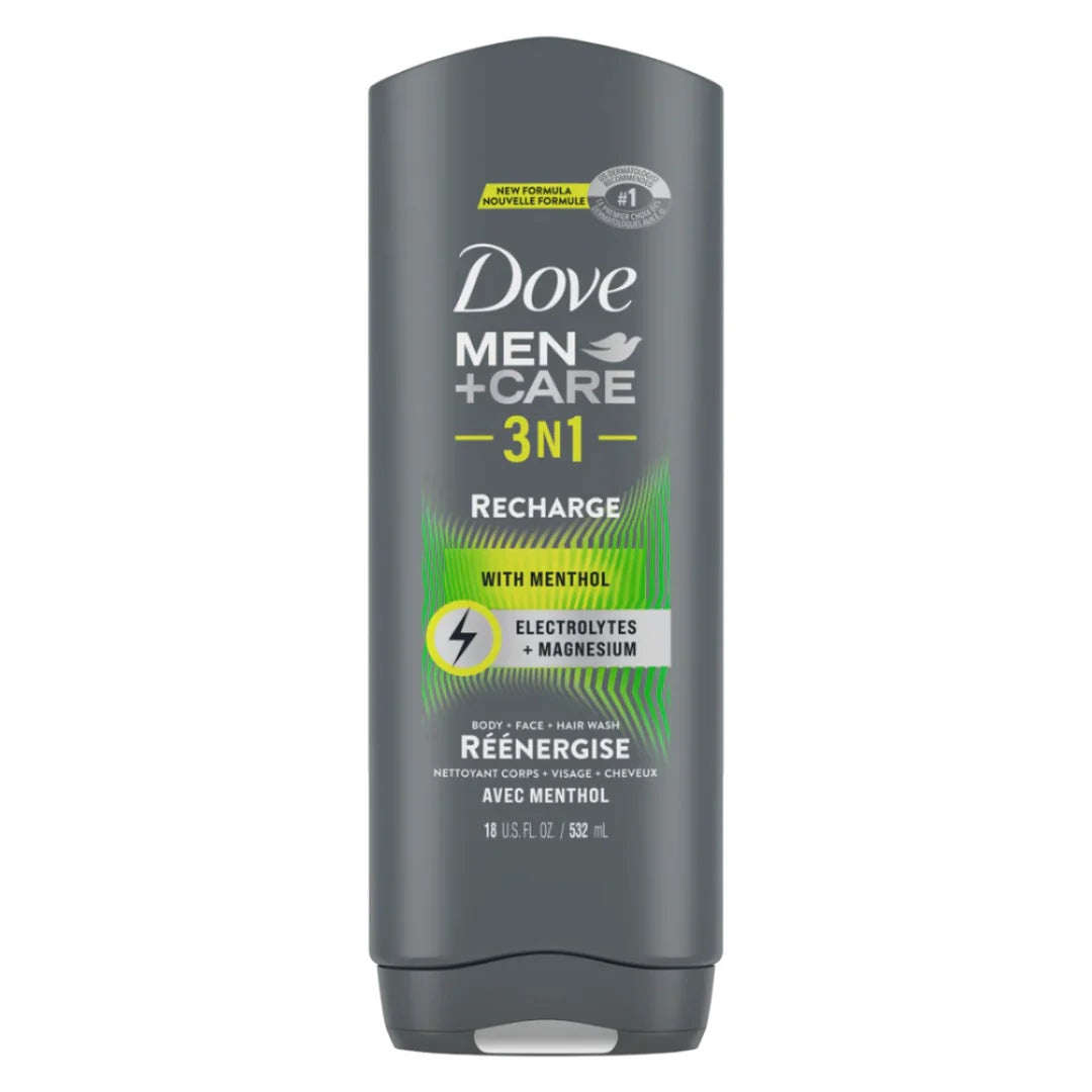 Dove Men +Care 3 in 1 Recharge With Menthol Body+Face+Hair Wash - 532ml | دوف غسول 3 في 1 للشعر و الجسم و الوجه للرجال - 532 مل