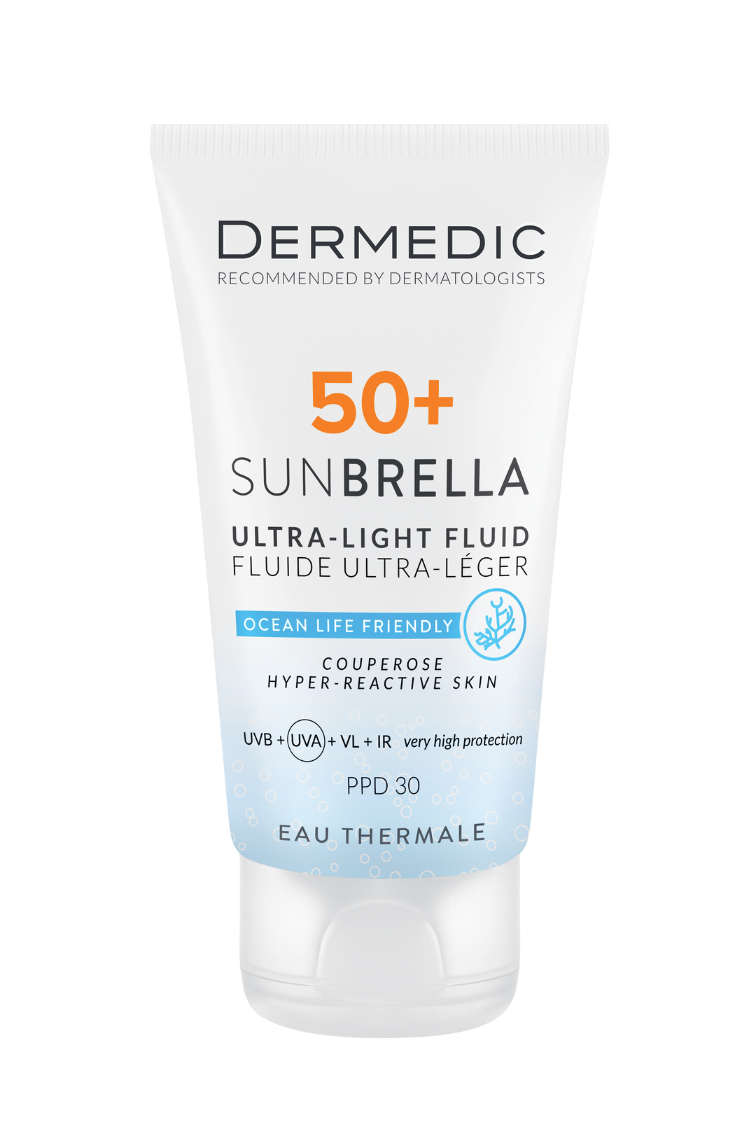 DERMEDIC Sunbrella Ultra-light fliud SPF 50+ couperose hyper-reactive skin - 40ml | ديرمديك كريم واقي شمسي بقوام سائل للبشرات الحساسة spf50+ - 40 مل