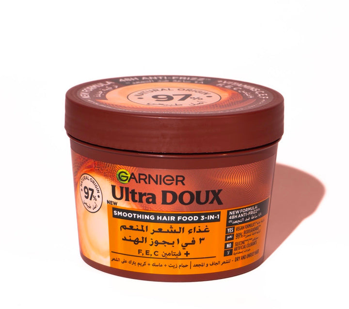Garnier Ultra Doux Smoothing Coconut 3-In-1 Hair Food For Frizzy Hair - 390ml | غارنييه الترا دو ماسك غذاء الشعر بجوز الهند 3 في 1 للشعر الجاف والمجعد  - 390 مل