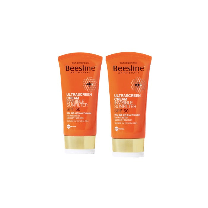 Beesline Ultrascreen Cream Invisible Sunfilter SPF 50+ - 2x60ml | بيزلين كريم واقي شمسي بدون لون مع عامل حماية 50% - قطعتين 60 مل