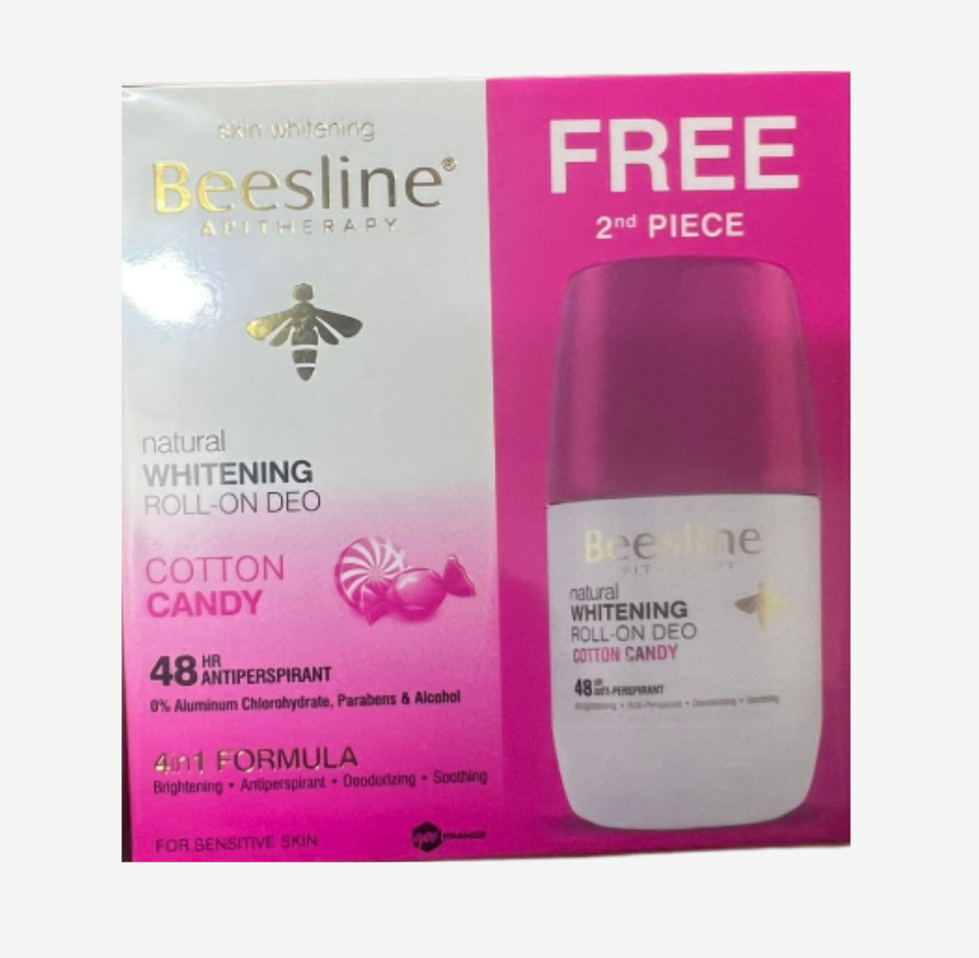 BEESLINE WHITENING DEO ROLL ON 50ML - COTTON CANDY 1+1 FREE OFFER | بيزلين رول اون مزيل عرق للتبييض 50 مل - كوتن كاندي 1+1 عرض مجاني