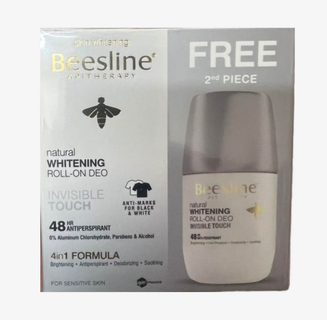 Beesline Whitening Roll Deodrant Invisible 1+1 Free Offer - 2x50ml | بيزلين مزيل العرق رول اون لتفتيح البشرة 1+1 - 2 × 50 مل