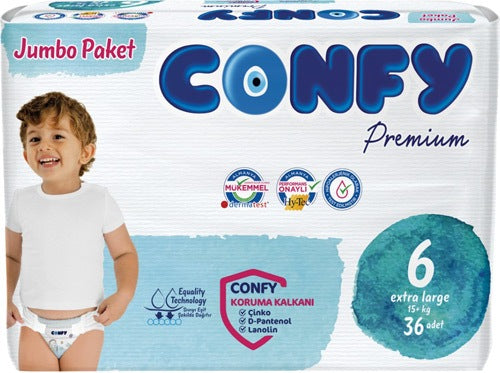 Confy Premium 6 Extra large +15 KG Pcs 36| كونفي حفاضات اطفال مقاس 6 اكسترا لارج +15 كغ