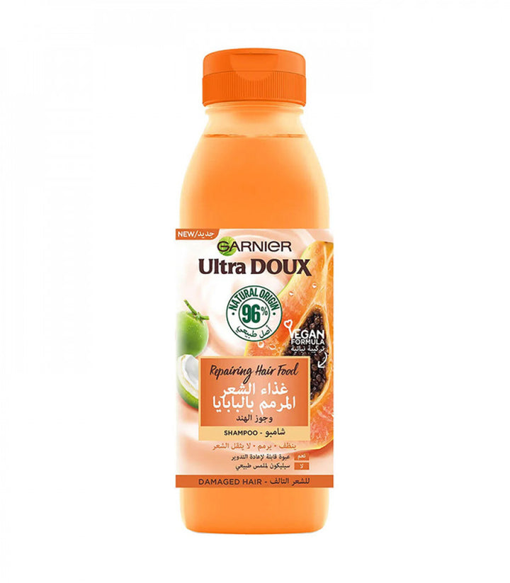 Garnier Ultra Doux Repairing Papaya Hair Food Shampoo for Damaged Hair - 350ml | غارنييه الترا دو شامبو غذاء الشعر بالبابايا للشعر التالف  - 350 مل