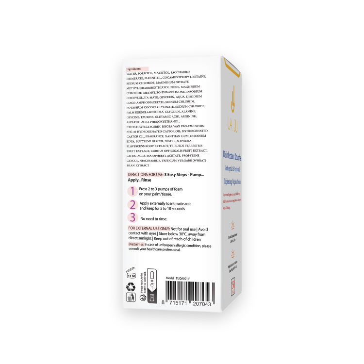 LA JU Disinfectant Douche Antiseptic & Antiviral Tightening Vaginal foam - 150ml| لاجو غسول  رغوي مهبلي ومضاد للفيروسات-150 مل