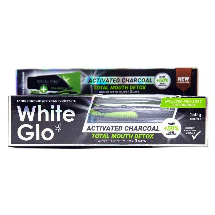 White Glo Activated Charcoal Toothpaste - 150g/100ml | وايت جلو معجون أسنان بالفحم النشط 150 غرام/100 مل