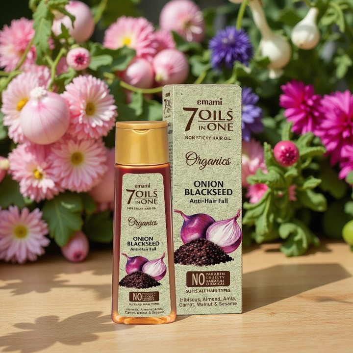 Emami 7 Oils In One Organics Onion Blackseed Hair Oil - 200ml  | امامي7 زيوت في زيت واحد من زيت الشعر بالبذور السوداء والبصل العضوي - 200 مل