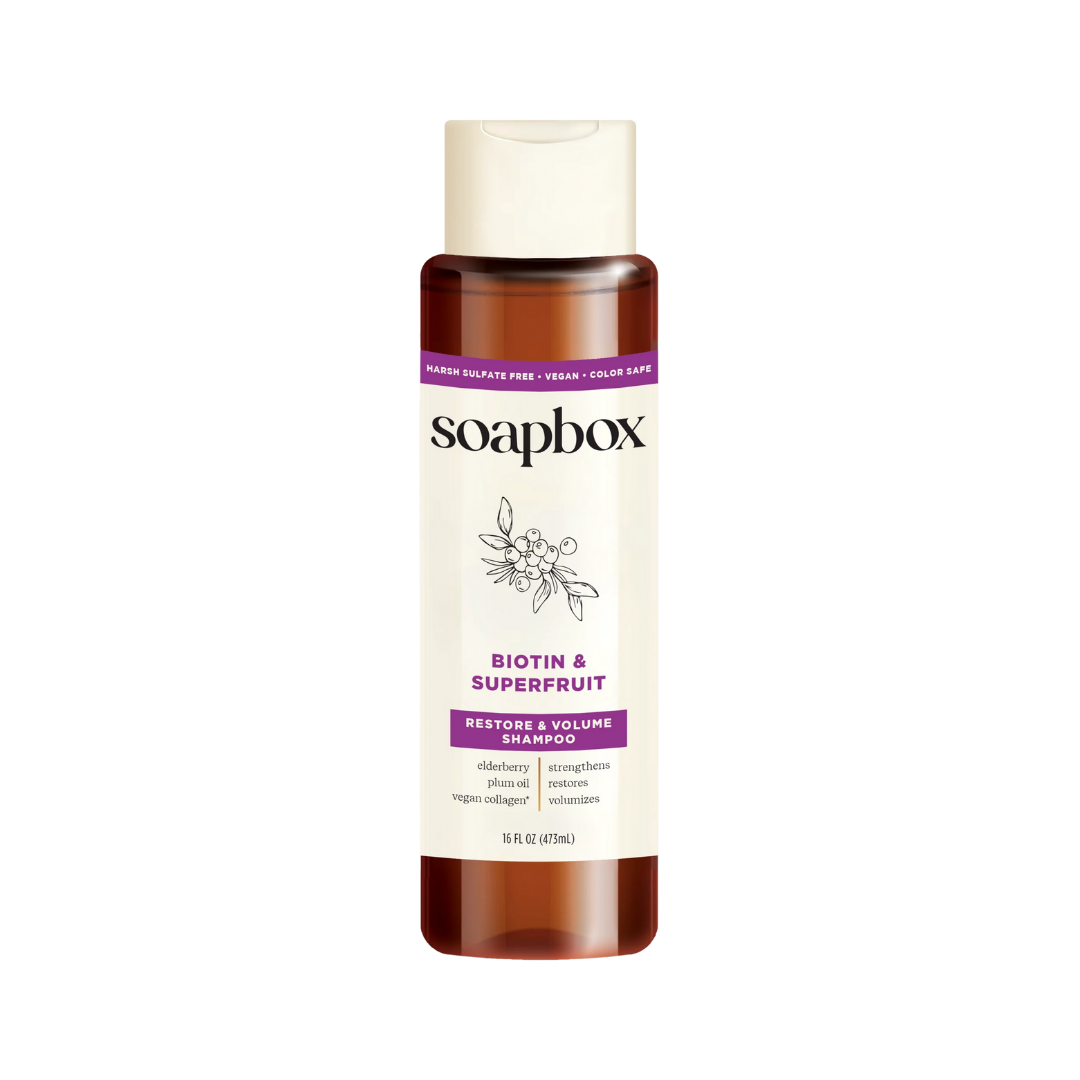 SoapBox Biotin & Superfruit  Restore & Volume Shampoo - 473ml | سوب بوكس شامبو البيوتين وخلاصة الفواكه - 473 مل