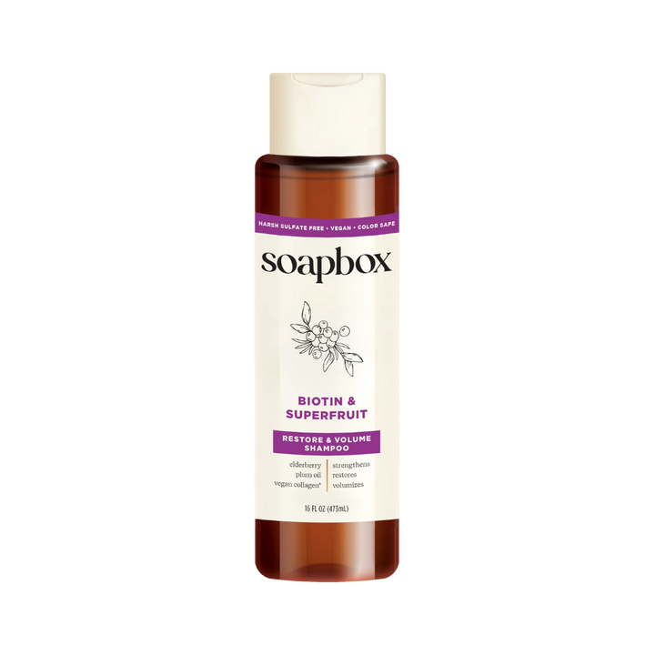 SoapBox Biotin & Superfruit  Restore & Volume Shampoo - 473ml | سوب بوكس شامبو البيوتين وخلاصة الفواكه - 473 مل