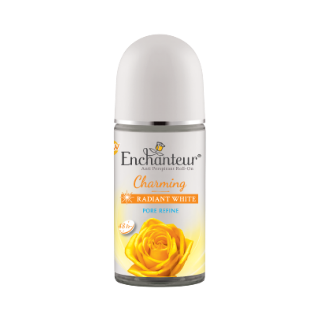 Enchanteur Radiant White Charming Pore Refine Perfumed Deo Roll On - 50ml | انشانتر مزيل تعرق رول للتفتيح  - 50 مل