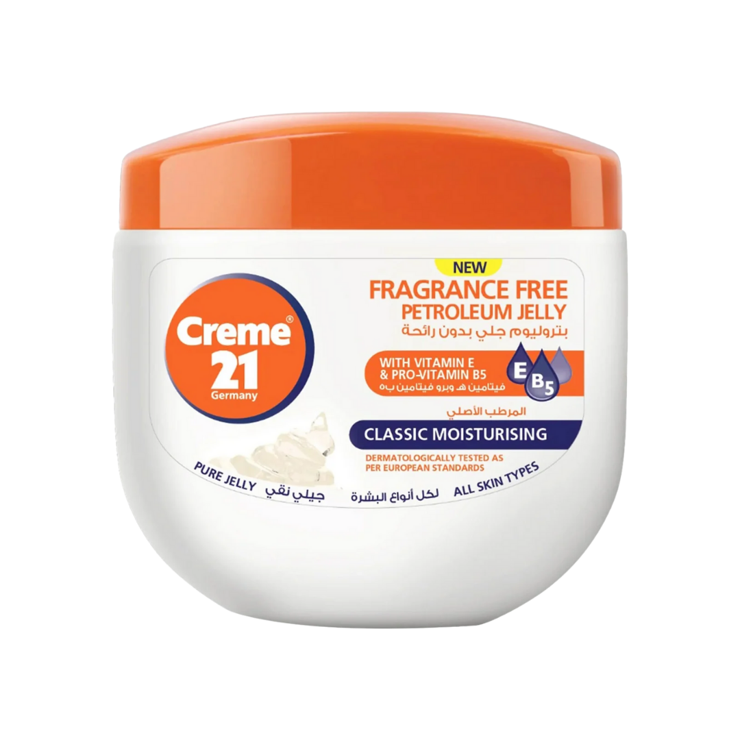 Creme 21 Classic Moisturizing Fragrance Free Petroleum Jelly - 300ml | كريمي 21 جيرمني كريم مرطب بزيت الفازلين الخالي من العطور - 300 مل