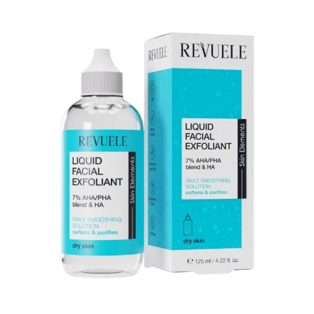 Revuele Liquid Facial Exfoliant 7% AHA/PHA BLEND + HA for dry skin - 125ml | ريفويل تونر مقشر بالأحماض 7% + هيالورونيك اسيد للبشرة الجافة - 125 مل