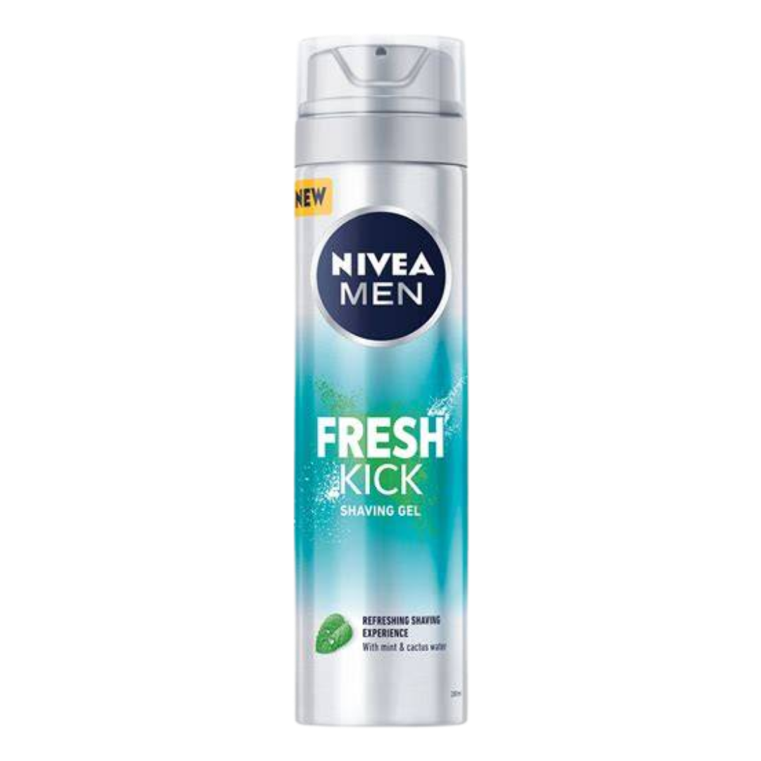NIVEA Men Fresh Kick Shaving Gel With Mint & cactus Water - 200ml | نيفيا جل حلاقة بالنعناع و ماء الصبار - 200 مل