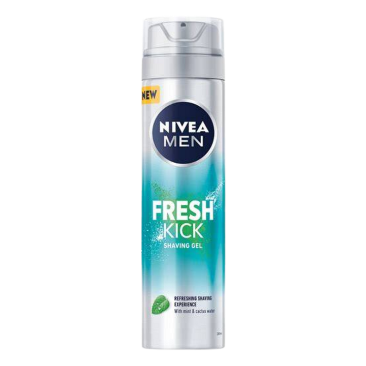 NIVEA Men Fresh Kick Shaving Gel With Mint & cactus Water - 200ml | نيفيا جل حلاقة بالنعناع و ماء الصبار - 200 مل