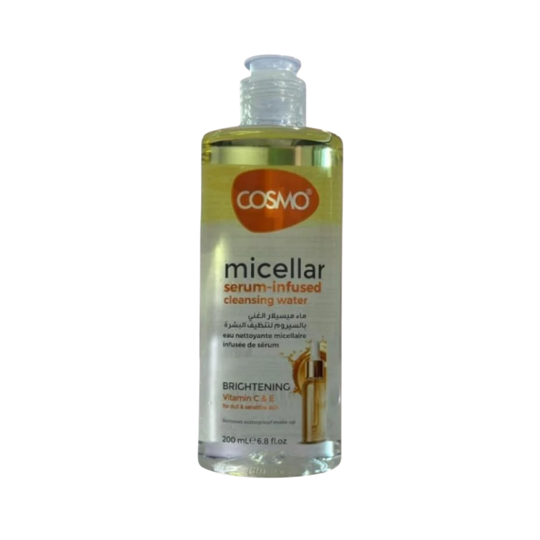 Cosmo Micellar Serum Infused Cleansing Water Brightening Vitamin C & E - 200ml | كوزمو سيروم ميسيلار بالفيتامين سي واي - 200 مل
