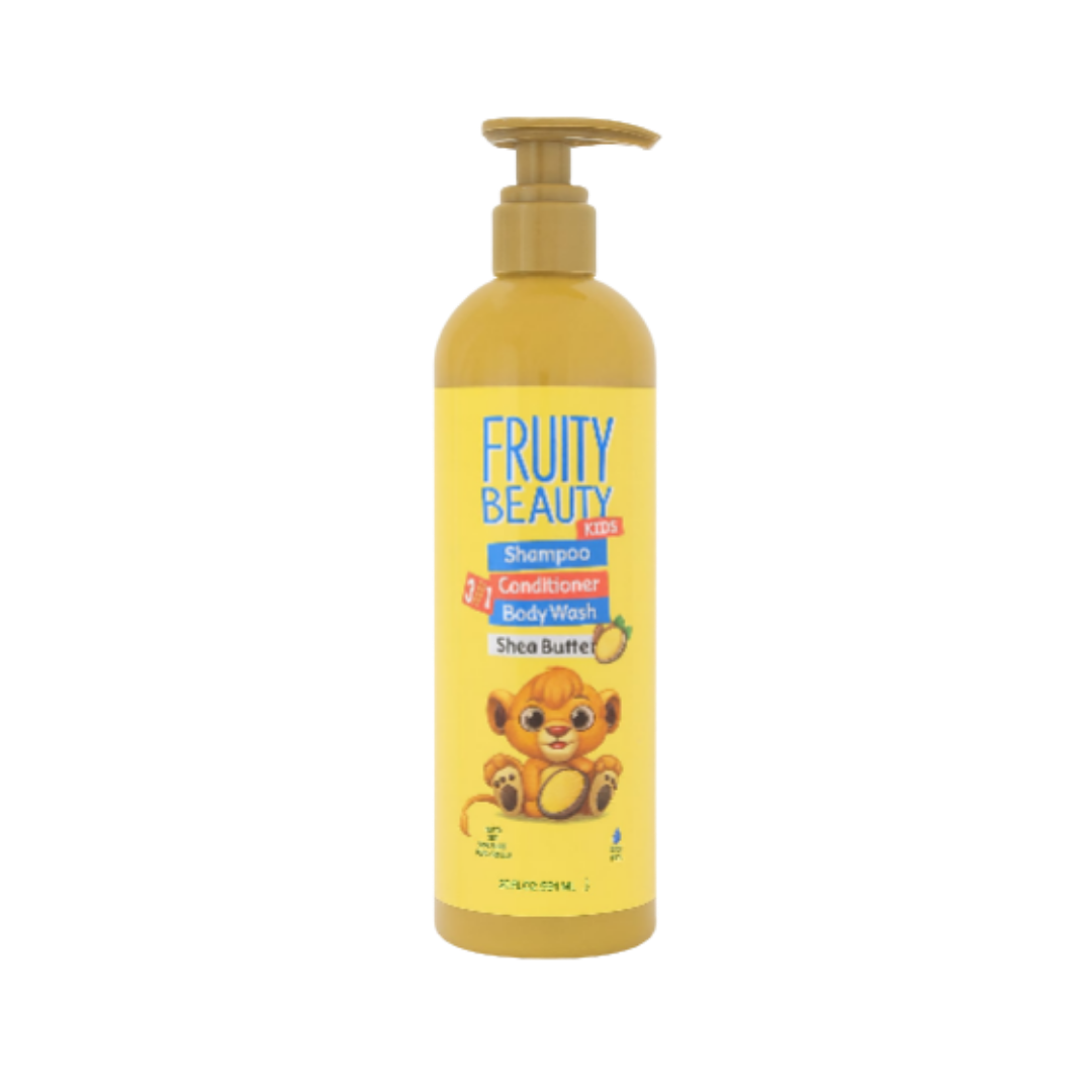 FRUITY BEAUTY Shampoo Conditioner Body Wash Shea Butter - 850ml | فروتي بيوتي شامبو وبلسم جل للاستحمام للأطفال بزبدة الشيا - 850 مل