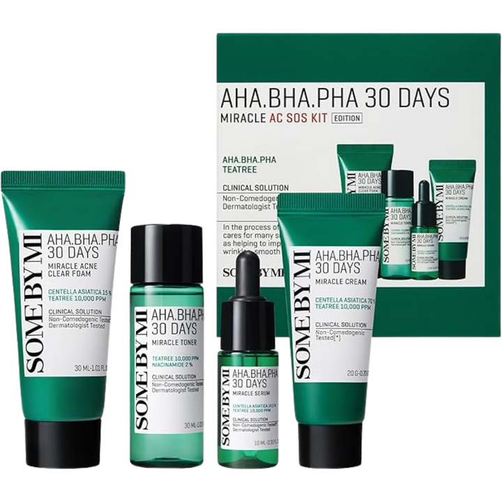 SOME BY MI AHA BHA PHA 30Days Miracle AC SOS Kit | سوم باي مي مجموعة للعناية بالبشرة 30 يوم - 4 قطع