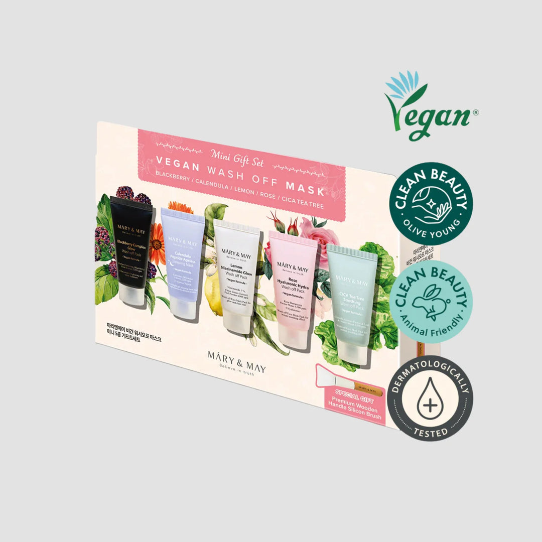 MARY & MAY Vegan Wash Off Mask Mini Gift Set (x20) (Bulk Box) | مجموعة هدايا ماسك الوجه القابل للغسل من مارِي آند ماي – نسخة صغيرة (20 قطعة) (علبة كبيرة)