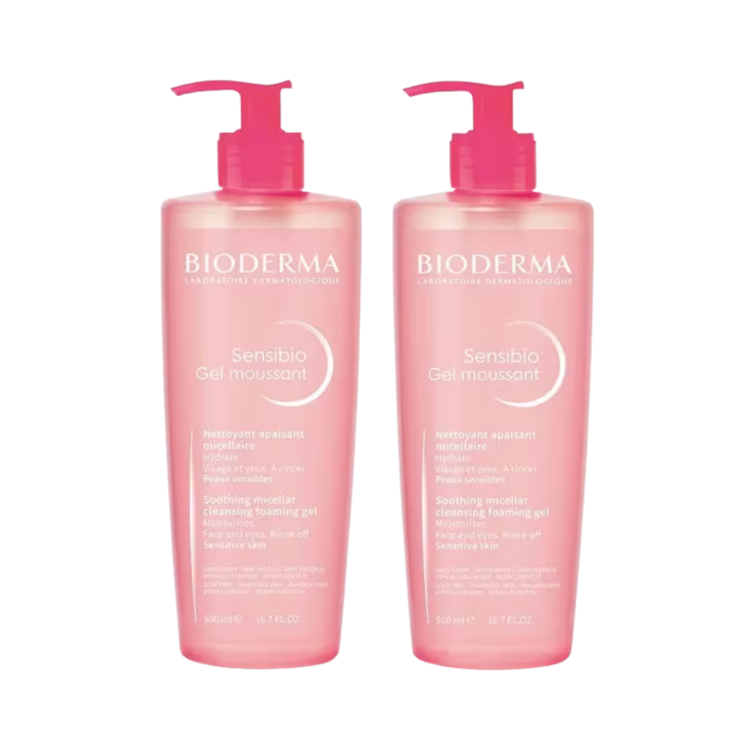 BIODERMA Sensibio Gel Moussant Special Offer 1+1 - 500x500ml | بيوديرما سينسيبيو جل منظف رغوي عرض خاص 1+1 - 500×500 مل