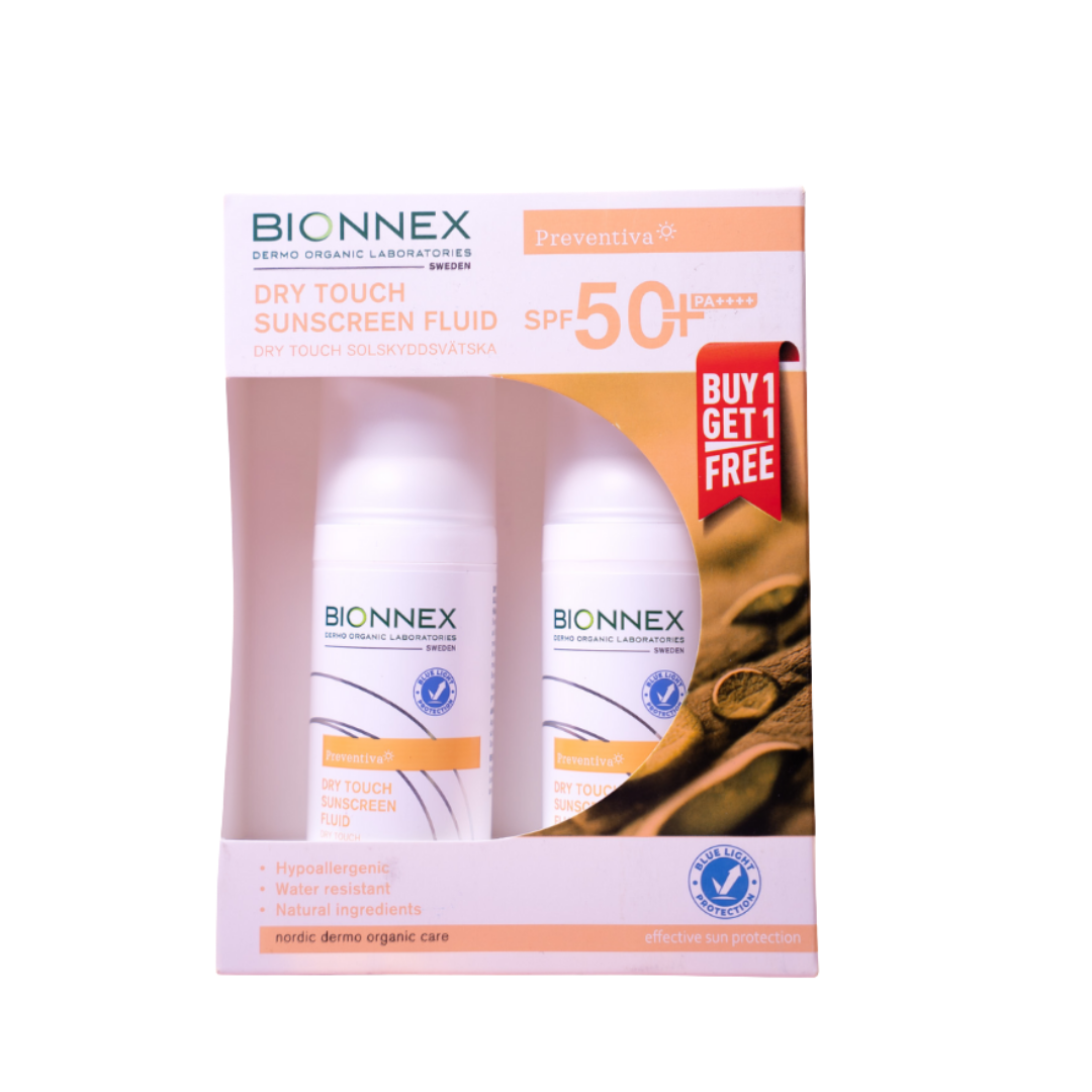 Bionnex Dry Touch Suncreen Fluid Spf50 1+1  - 50ml | بايونيكس واقي شمس عرض ١+١ - ٥٠ مل