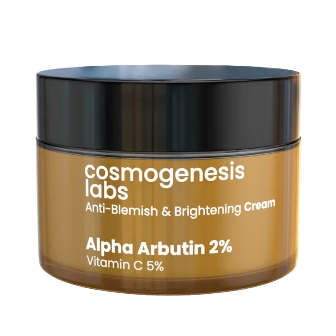 Cosmogenesis labs anti-blemish & brightening cream Alpha Arbutin 2% - 50ml| كوزمو جينيس لابز كريم لتفتيح البشرة ومكافحة البقع بنسبة ألفا أربوتين 2٪ وفيتامين س 5% -50 مل