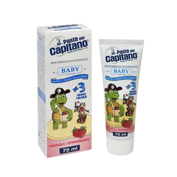 CAPITANO Baby Strawberry Toothpaste For Children From 3 Years - 75ml |كابيتانو معجون اسنان للاطفال من عمر 3 سنوات بنكهة الفراولة - 75 مل