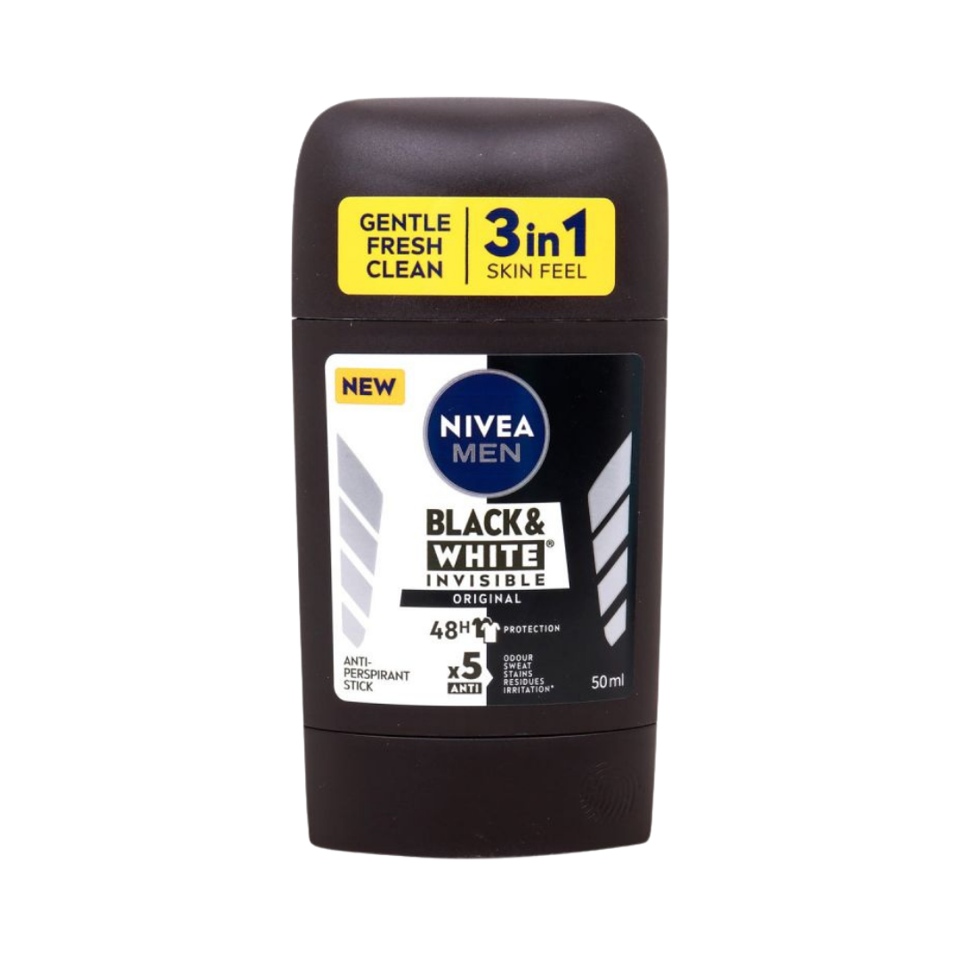 Nivea Men Black & White Invisible Original Deodorant Stick - 50ml | مزيل عرق نيفيا للرجال بلاك آند وايت إنفزبل أوريجنال – 50 مل