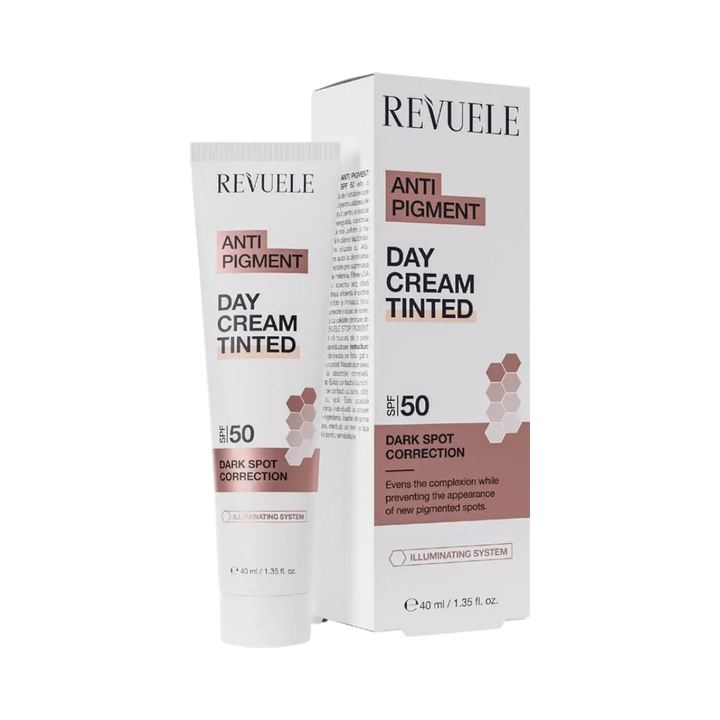 Revuele SPF 50 Anti Pigment Day Cream Tinted - 40ml | ريفويل كريم واقي شمسي مع لون spf50 - 40 مل