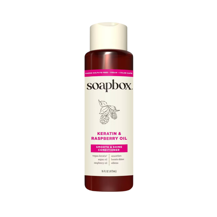 Soapbox Keratin and Raspberry Oil Smooth and Shine Conditioner - 473ml |  سوب بوكس بلسم تنعيم ولمعان الشعر  بالكيراتين وزيت التوت – 473 مل