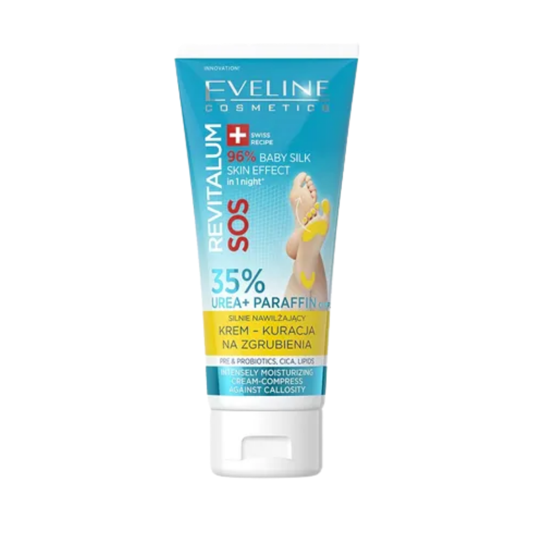 Eveline Cosmetics Revitalum SOS 35% Urea + Paraffin Foot Cream - 75ml | إيفلين كوزماتيك ريفيتالوم إس أو إس كريم القدمين باليوريا 35٪ والبارافين - 75 مل