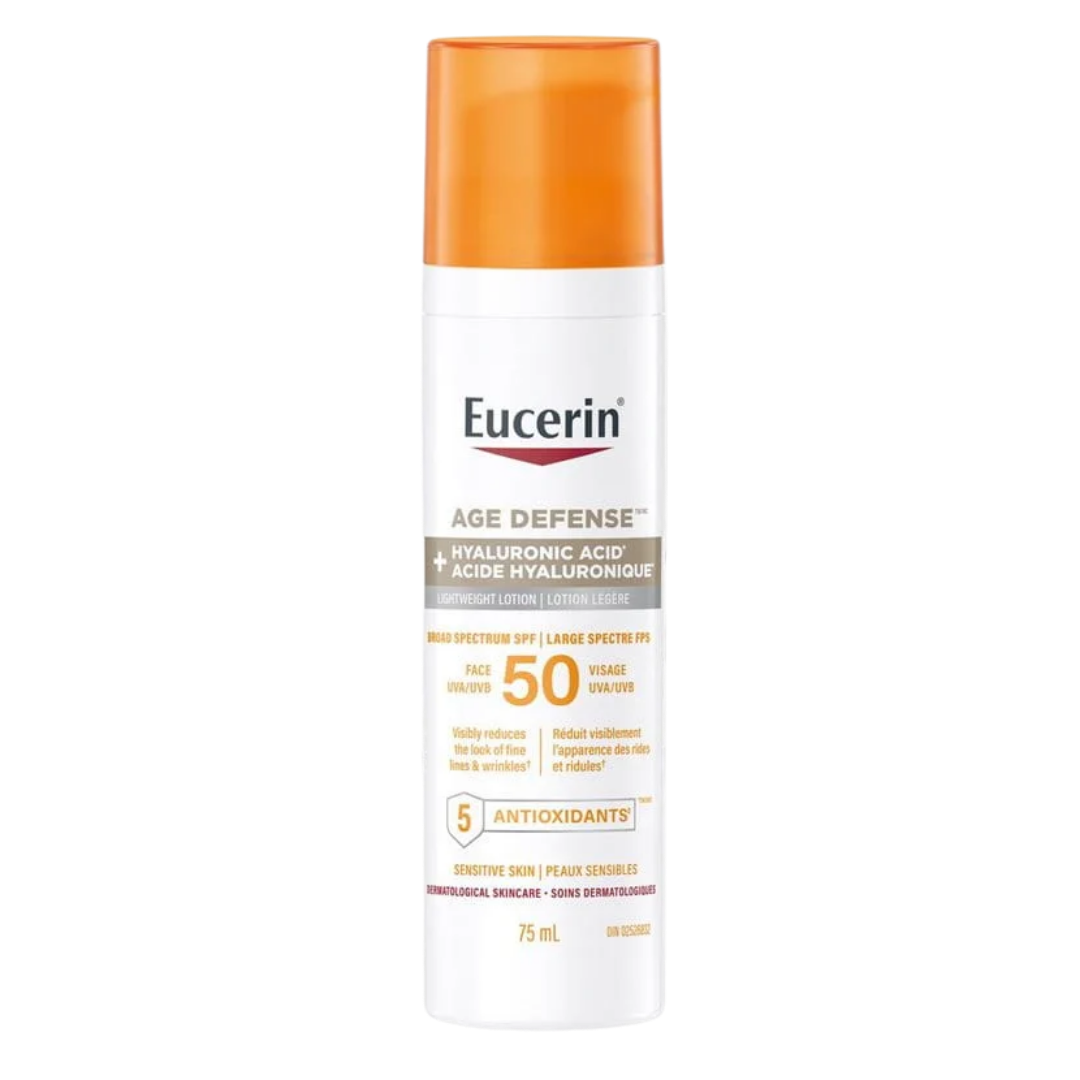Eucerin Age Defense SPF 50 Face Sunscreen Lotion hyaluronic Acid - 75ml | يوسيرين واقي شمسي لوشن بالهيالورونيك اسيد - 75 مل