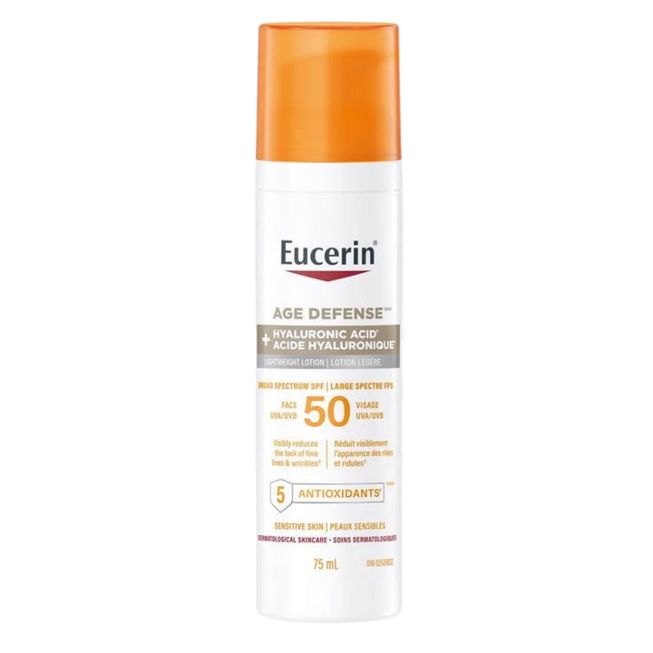 Eucerin Age Defense SPF 50 Face Sunscreen Lotion hyaluronic Acid - 75ml | يوسيرين واقي شمسي لوشن بالهيالورونيك اسيد - 75 مل