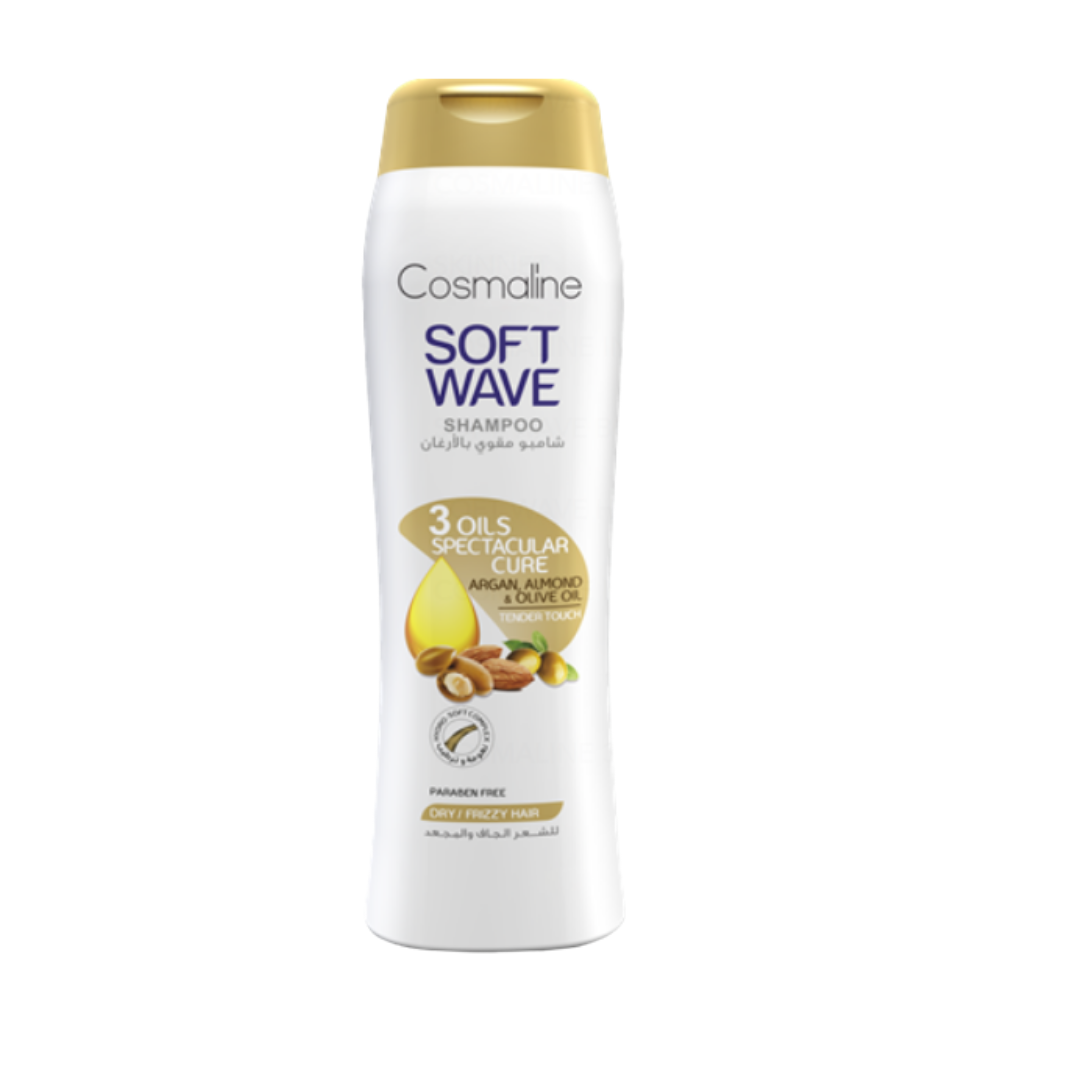 COSMALINE Soft Wave Shampoo 3 Oils Spectacular Cure - 400ml | كوزمالين شامبو لشعر ناعم و مرن - 400 مل
