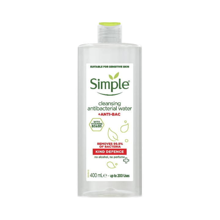 Simple Kind Defence +ANTI-BAC Antibacterial Cleansing Water - 400ml | سمبل منظف ماء ميسيلر المضاد للبكتيريا  - 400 مل