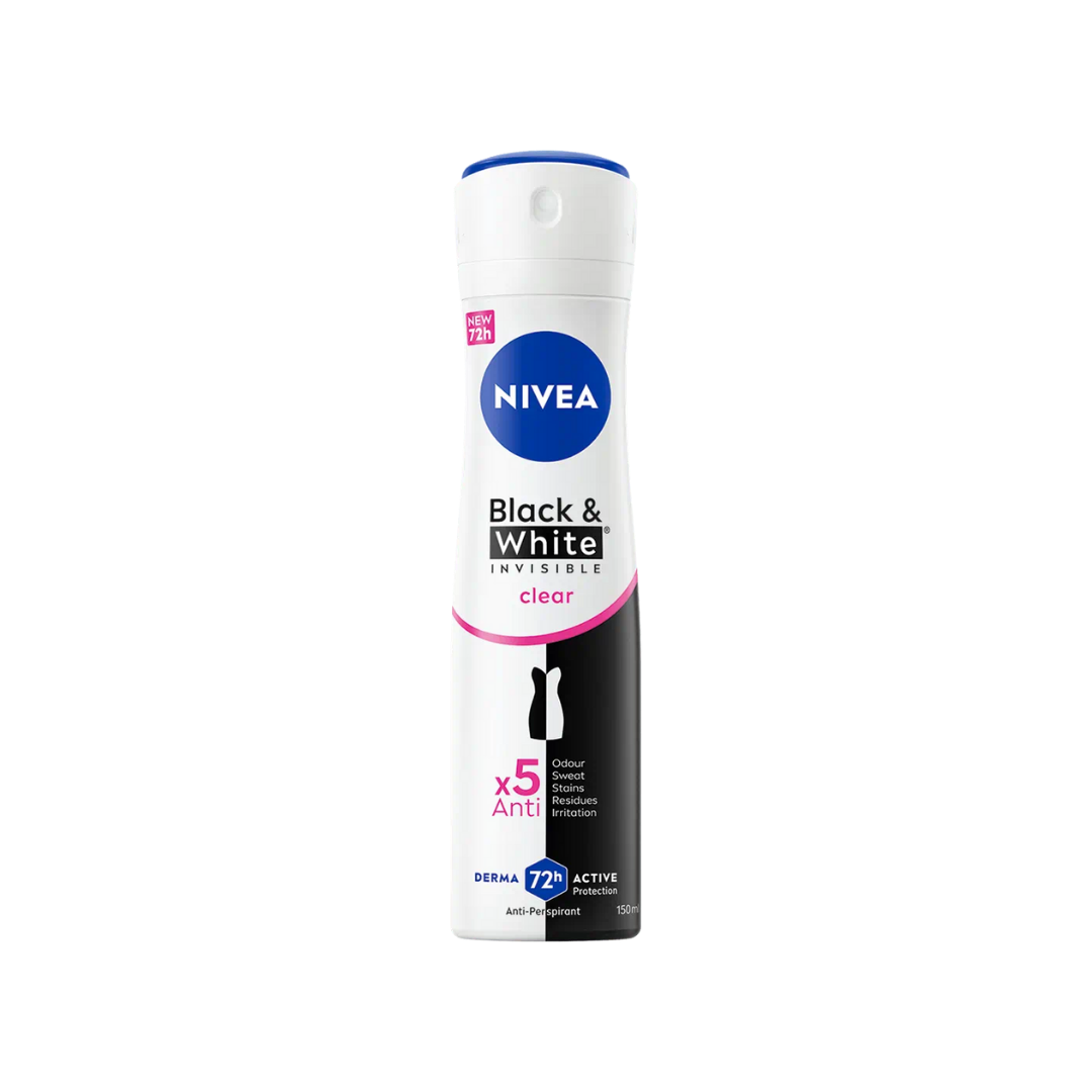 NIVEA Black & White Invisible Clear Anti-Perspirant Spray - 200ml | نيفيا بخاخ مزيل تعرق لا يترك علامات على الملابس - 200 مل