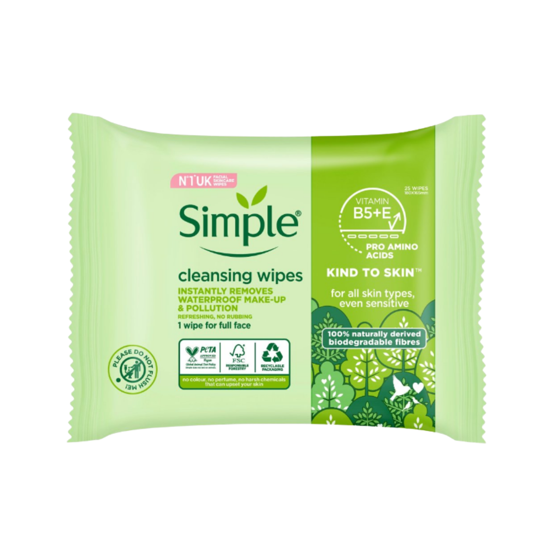 Simple Cleansing Wipes - 25Wipes 180x165mm | سمبل مناديل مزيلة للمكياج - 25 قطعة