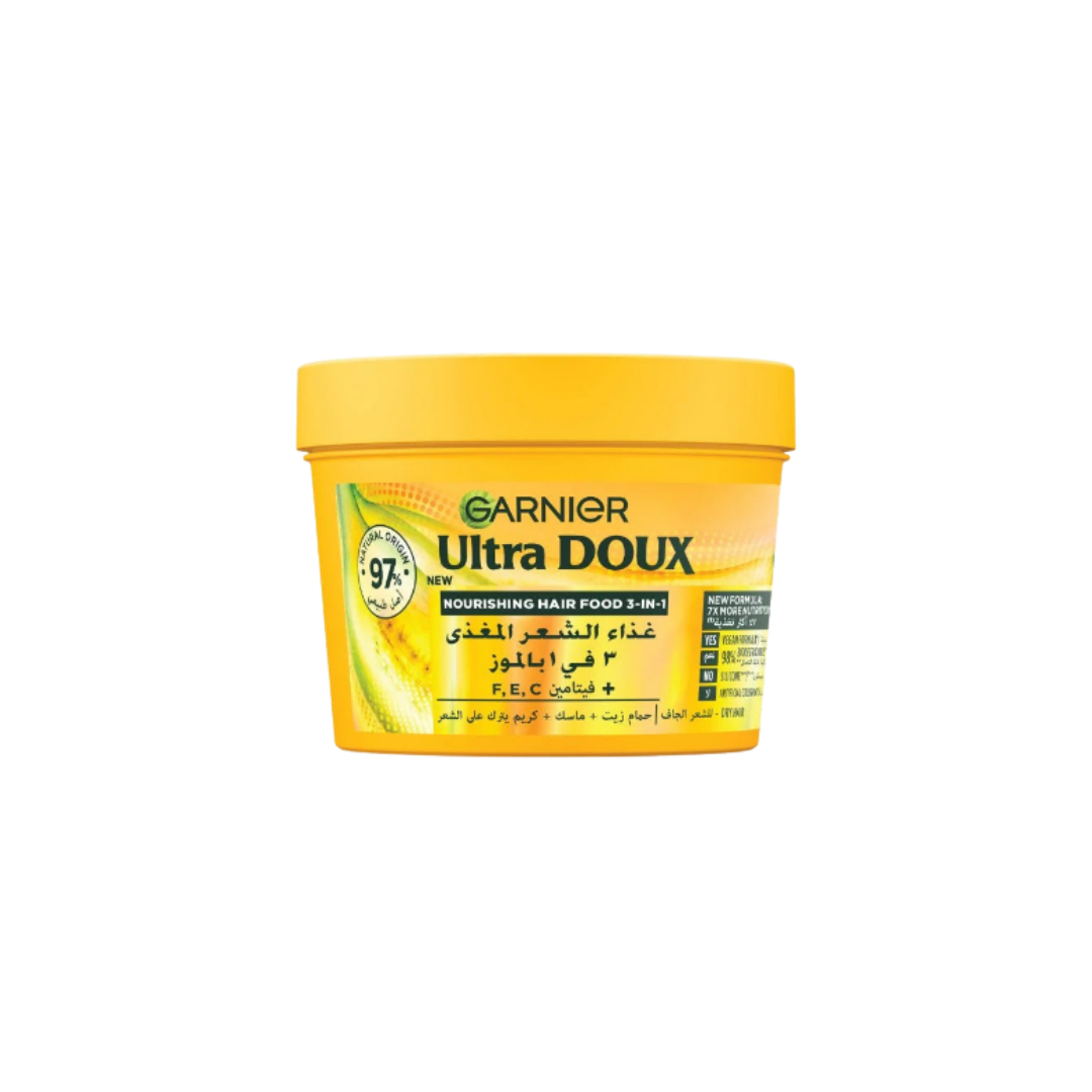 Garnier Ultra Doux Nourishing Banana 3-In-1 Hair Food - 390ml | غارنييه ماسك غذاء الشعر بالموز 3 في 1 للشعر الجاف  - 390 مل
